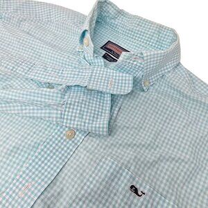 Vineyard Vines Tucker Shirt M Aqua Gingham Button-Down Long Sleeve Classic‎ Fit